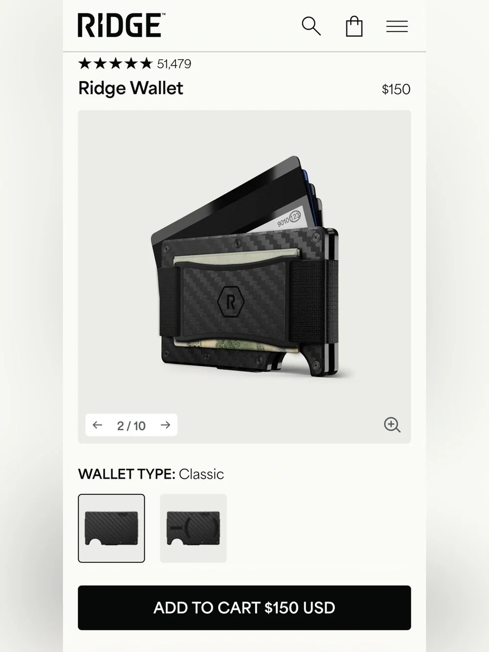 NEW Ridge Carbon Fiber Slim RFID Wallet & Black Money Clip